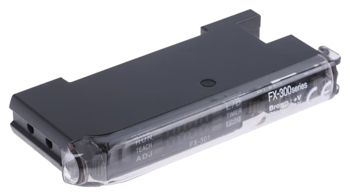 Sensore NPN Panasonic FX-301 per fibre ottiche, alimentazione 12-24 V, dimensioni 70,8 x 10 x 30,5 mm, LED rosso.