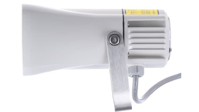 Sirena acustica Schneider Electric XVS14BMW, alimentazione 12-24 V c.c., emissione sonora 105 dB, colore bianco, protezione IP53.