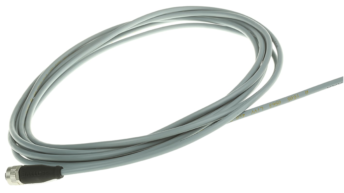 Cavo sensore/attuatore M12 femmina BALLUFF, 4 conduttori, lunghezza 5 m, sezione 0,34 mm², orientamento dritto.