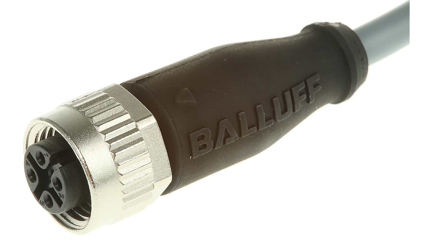 Cavo sensore/attuatore M12 femmina BALLUFF, 4 conduttori, lunghezza 5 m, sezione 0,34 mm², orientamento dritto.
