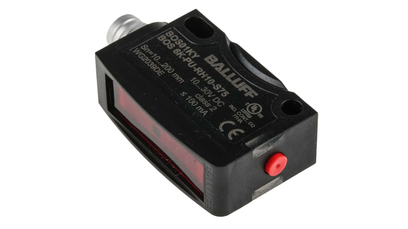 Sensore fotoelettrico BALLUFF BOS 6K-PU-RH10-S75, rilevamento da 1 mm a 200 mm, corpo rettangolare, IP67/IP69K.
