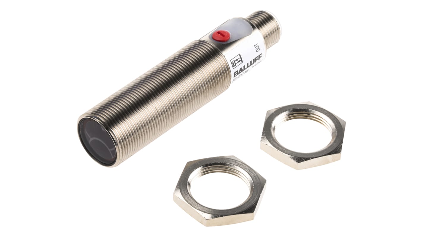 Sensore fotoelettrico cilindrico BALLUFF BOS 18M-PA-RH22-S4, rilevamento 30-300 mm, uscita PNP, IP67, connettore M12.