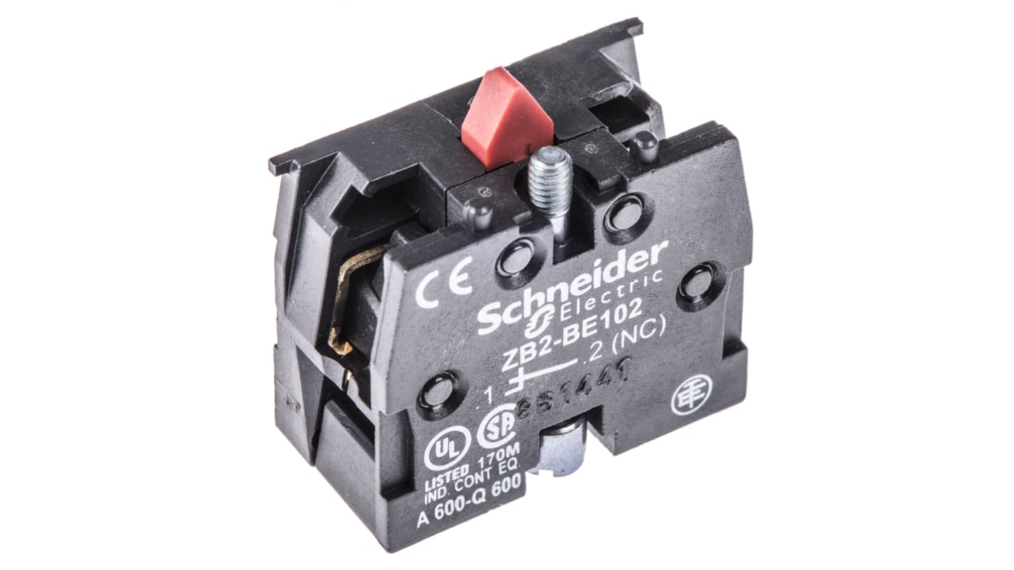Schneider Electric ZB2BE102: Blocco contatti 1NC 600V con terminali a vite - Ideale per circuiti di controllo, corrente nominale 10A.