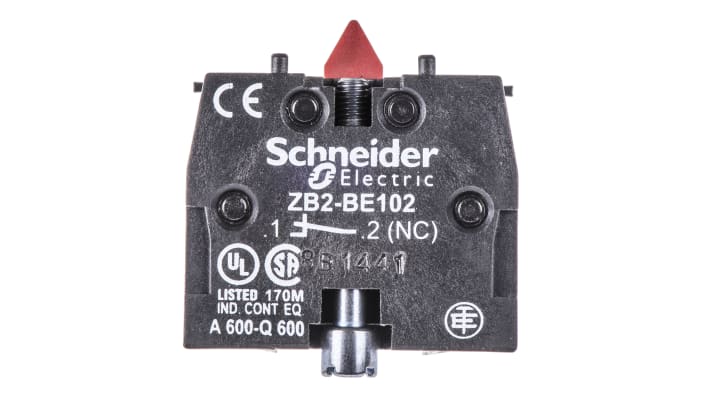 Schneider Electric ZB2BE102: Blocco contatti 1NC 600V con terminali a vite - Ideale per circuiti di controllo, corrente nominale 10A.