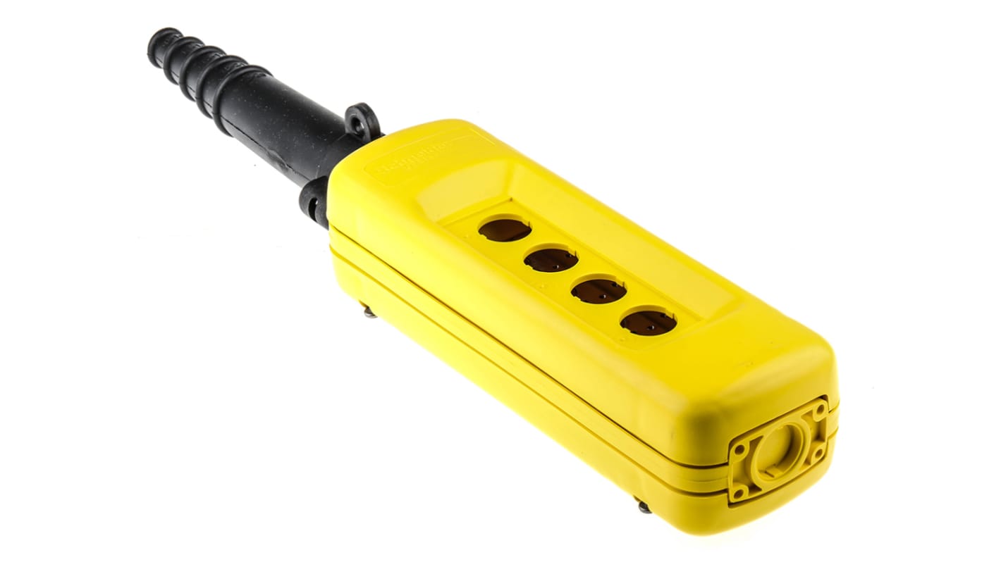 Contenitore pulsantiera Schneider Electric XACA04H7, IP65, 4 fori Ø22mm, dimensioni 440x80x70mm, materiale polipropilene.