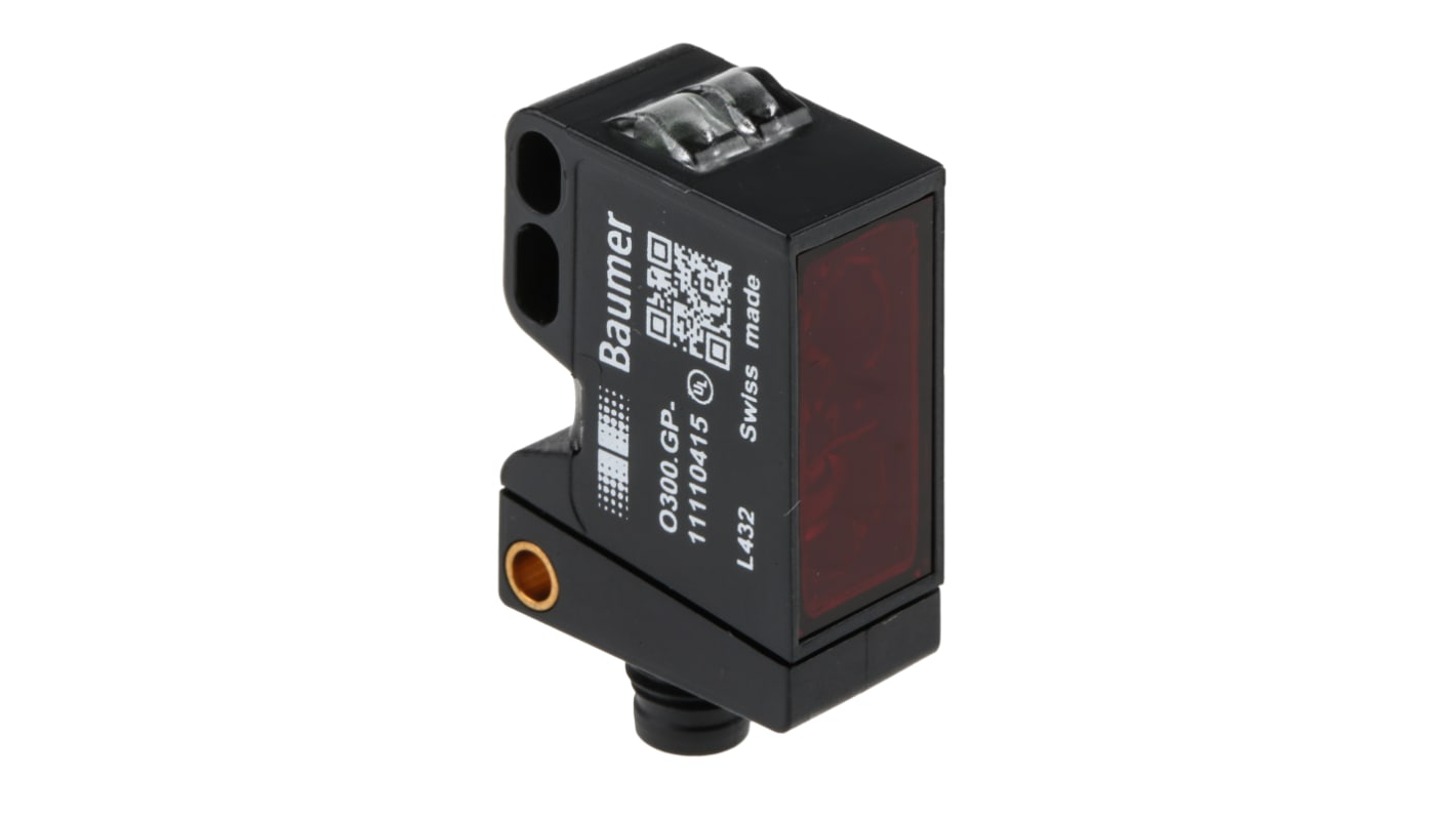 Sensore fotoelettrico rettangolare Baumer O300.GP-GW1B.72N, rilevamento 30-200 mm, IP67, programmabile, connettore M8 a 4 pin.