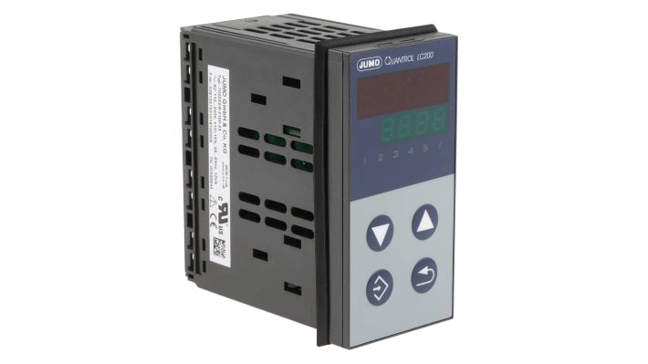Jumo 702032/8-2100-23, termoregolatore PID QUANTROL, 48 x 96 mm, ingresso universale, IP65, display LED, interfaccia RS485.
