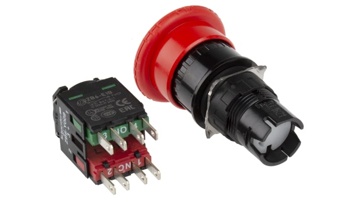 Pulsante di arresto di emergenza Schneider Electric, rosso, montaggio a pannello, diametro foro 16mm, protezione IP65.