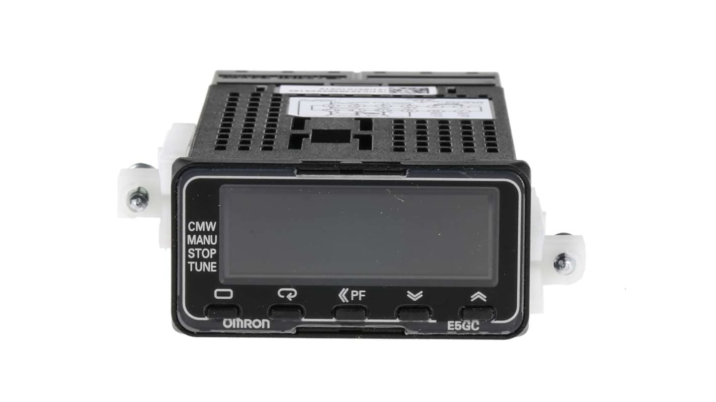 Termoregolatore PID Omron E5GC-QX2DCM-000, 24 x 48 mm, alimentazione 24 V, montaggio a pannello, display LCD, ingresso universale.