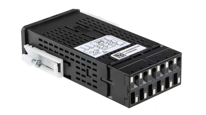 Termoregolatore PID Omron E5GC-QX2ACM-000, 24 x 48 mm, montaggio a pannello, ingresso universale, display LCD bianco.