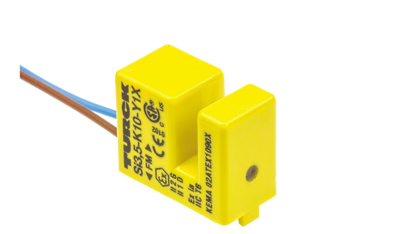 Sensore di prossimità a slitta Turck Si3.5-K10-Y1X, tecnologia induttiva, rilevamento 3,5 mm, uscita NAMUR, IP67.