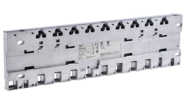 Backplane per guida DIN Schneider Electric BMEXBP0800, compatibile con Modicon M580, dimensioni 372,8 x 105,11 x 19 mm. Montaggio su guida DIN.