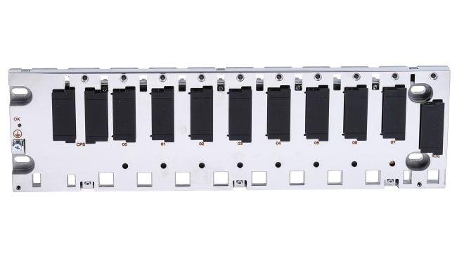 Backplane per guida DIN Schneider Electric BMEXBP0800, compatibile con Modicon M580, dimensioni 372,8 x 105,11 x 19 mm. Montaggio su guida DIN.