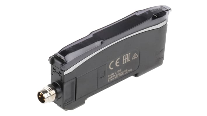 Sensore PNP per fibre ottiche Omron E3X-HD44, alimentazione 12-24 V c.c., dimensioni 104,8 x 10 x 33,5 mm, grado di protezione IP50.