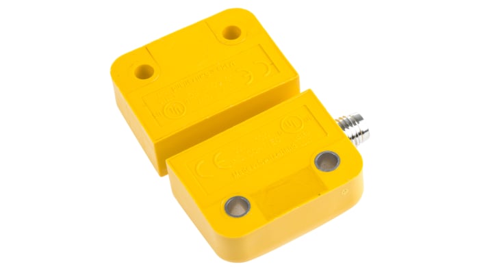 Interruttore di sicurezza senza contatto Pilz 506405, 24V cc, IP67, attuatore incluso, dimensioni 45mm x 26mm x 13mm.