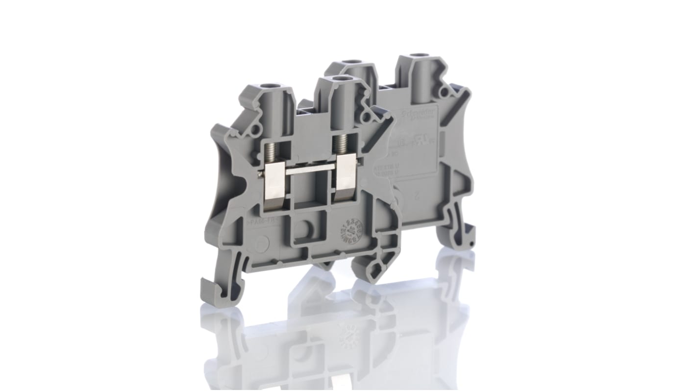 Morsettiera per guida DIN Schneider Electric NSYTRV42, grigia, 32A. Ideale per armadi di controllo industriali, robotica e ingegneria di processo. Compatibile con cavi da 0.14mm² a 4mm².