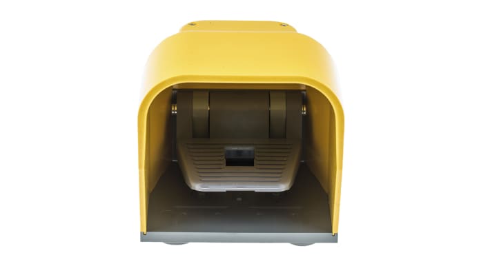 Interruttore a pedale ABB IPSY1A11, IP65, giallo, per arresto di emergenza, dimensioni 140 x 280 x 138 mm, resistenza agli urti.