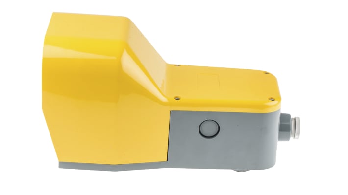 Interruttore a pedale ABB IPSY1A11, IP65, giallo, per arresto di emergenza, dimensioni 140 x 280 x 138 mm, resistenza agli urti.