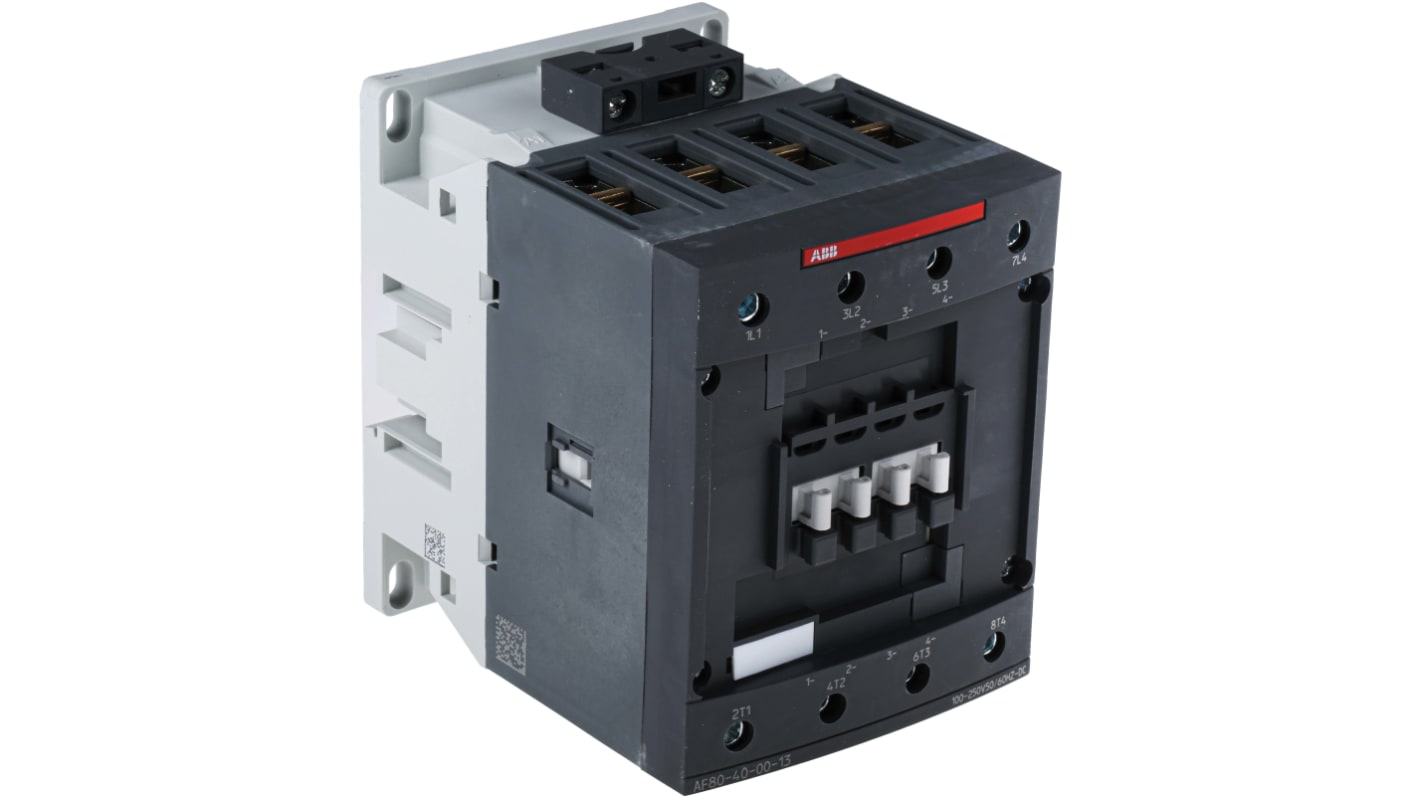Contattore ABB 1SBL397201R1300 AF 4 poli 4NO, corrente 125 A, tensione 230 V, montaggio su guida DIN, dimensioni 150 x 150 x 103 mm.