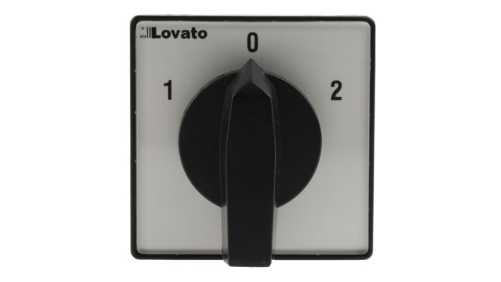 Interruttore a camma Lovato GX2052U DPDT, 3 posizioni, 20A, 690V, montaggio frontale, dimensioni 48x48x79mm.
