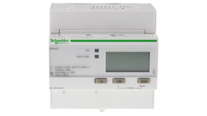 Contatore di energia Schneider Electric A9MEM3200 Acti 9, LCD 10 cifre, montaggio su guida DIN, profondità 69 mm.