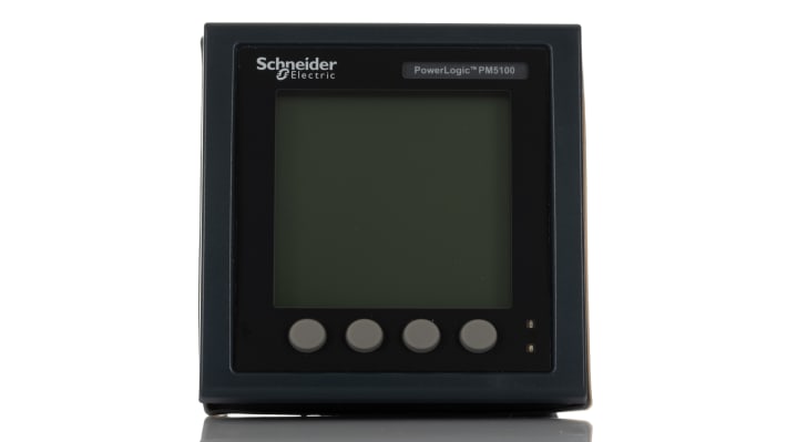 Schneider Electric METSEPM5100, misuratore di potenza digitale 3 fasi, montaggio su guida DIN, display LCD, dimensioni 96 x 96 mm.