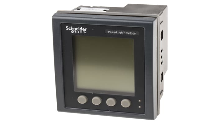 Misuratore di alimentazione digitale 3 fasi Schneider Electric METSEPM5320, display LCD, dimensioni 96x96 mm, installazione semplice.