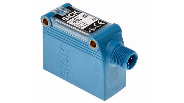 Sensore fotoelettrico rettangolare Sick GTB10-P4212, rilevamento 20 mm a 950 mm, uscita PNP, montaggio a pannello, grado di protezione IP67.