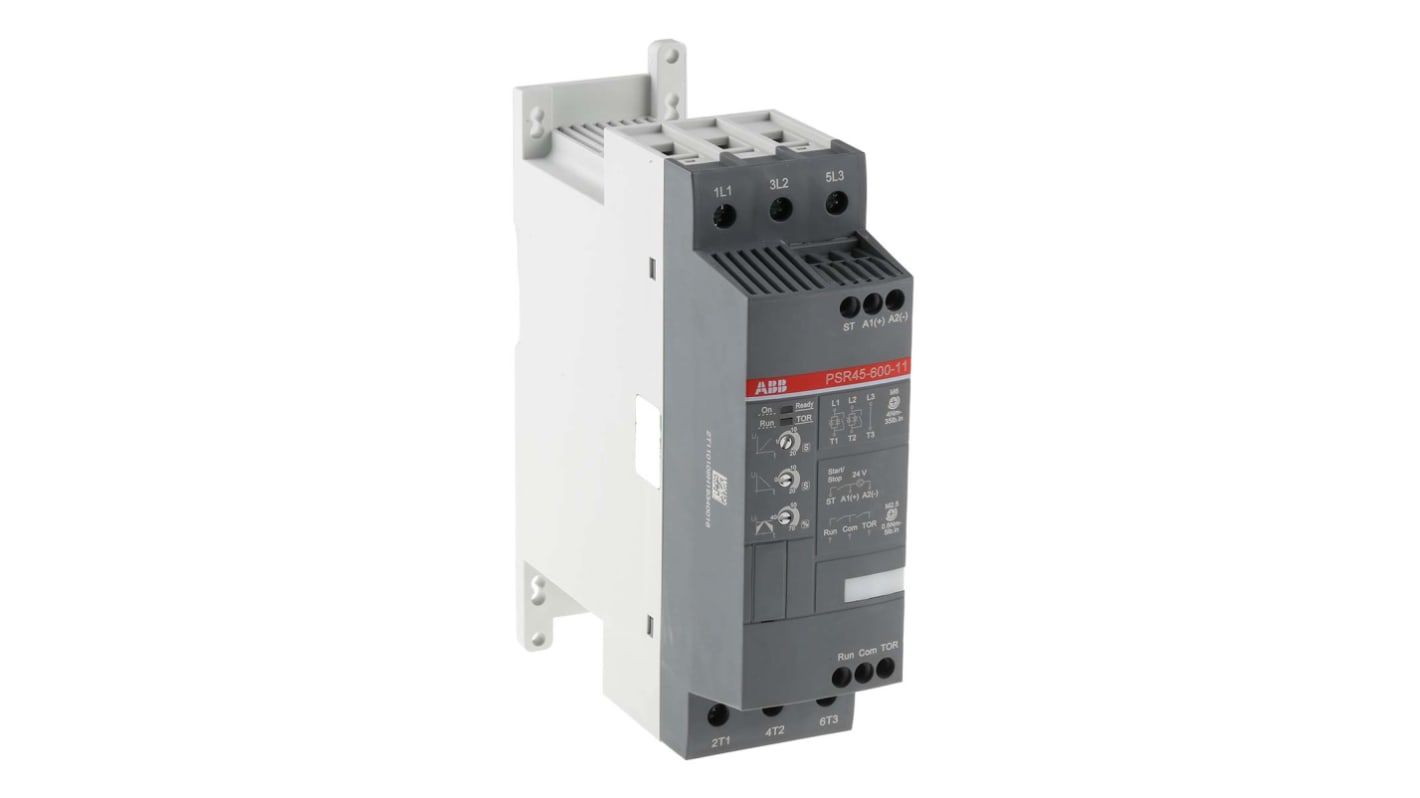 ABB 1SFA896111R1100, avviatore soft-start manuale 3 fasi, potenza 30 kW, corrente 45 A, dimensioni 54x153x187 mm, grado di protezione IP10.