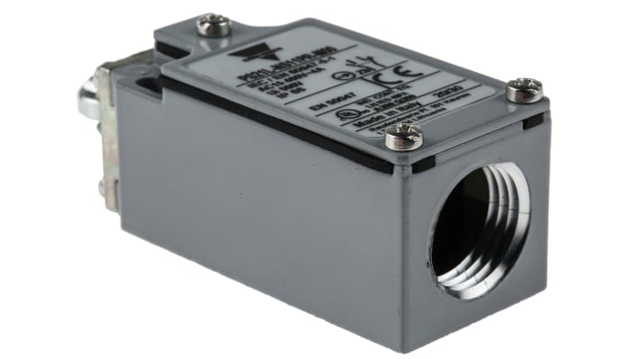 Interruttore di fine corsa Carlo Gavazzi PS21L-NS11PR-M00, tasto a rotella, SPDT, protezione IP66, montaggio verticale, dimensioni 30.3 mm x 32.5 mm.
