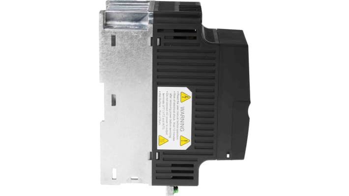 Inverter trifase Delta Electronics VFD004EL43A, potenza 0,4 kW, 400 V, interfaccia RS-485, design compatto. Dimensioni: 136x72x174 mm.