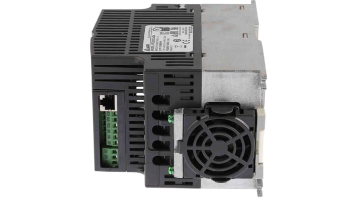 Inverter trifase Delta Electronics VFD022EL43A, potenza 2,2 kW, 400 V, interfaccia RS-485, design compatto.