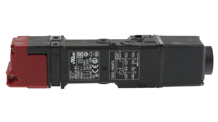 Interruttore di interblocco a solenoide Omron D4SL-N4AFA, 24V cc, contatti 1NC/1NO, grado di protezione IP67, dimensioni 179.5x39x39 mm.