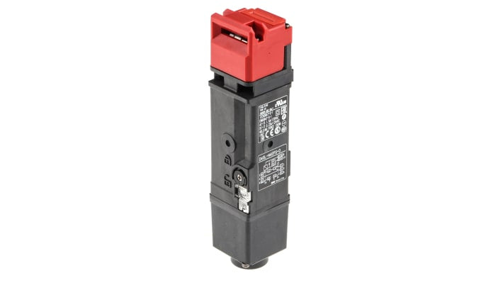 Interruttore di interblocco a solenoide Omron D4SL-N4EFG-D, 24V cc, IP67, contatti 1NA/1NC, dimensioni 179.5x39x39mm.
