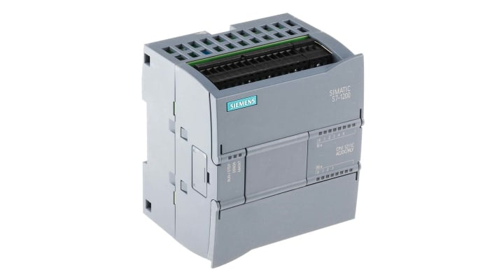 Modulo I/O Siemens 6ES7211-1BE40-0XB0, CPU PLC S7-1200, 6 ingressi, 4 uscite, montaggio su guida DIN, dimensioni 100 x 90 x 75 mm.
