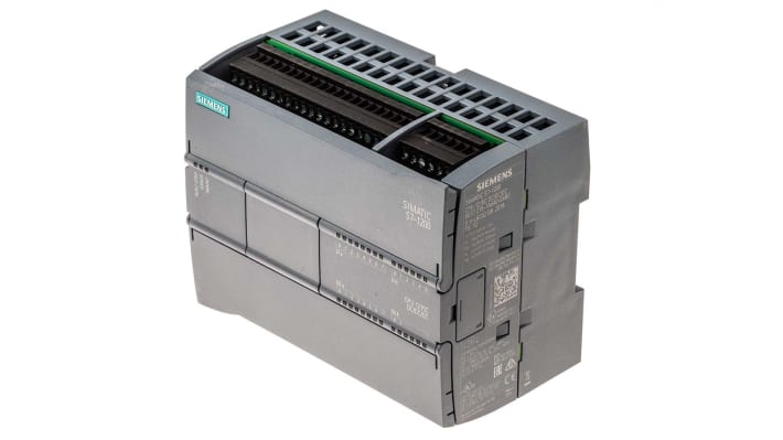 CPU PLC Siemens SIMATIC S7-1200 (6ES7215-1AG40-0XB0) con 14 ingressi digitali e 10 uscite. Memoria 4MB, supporto PROFINET e PID integrato.