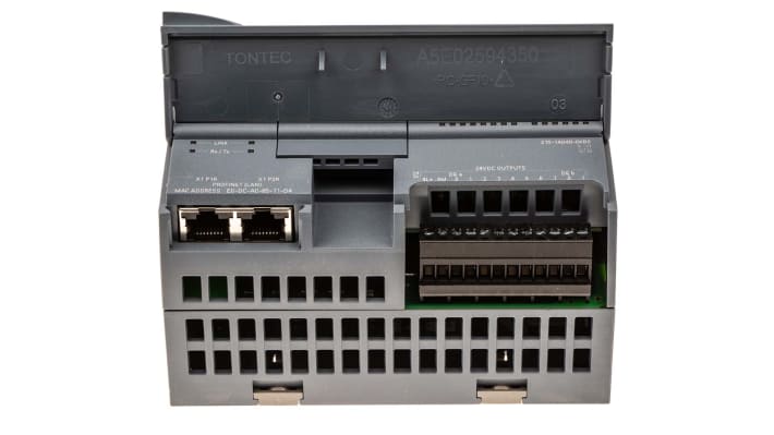 CPU PLC Siemens SIMATIC S7-1200 (6ES7215-1AG40-0XB0) con 14 ingressi digitali e 10 uscite. Memoria 4MB, supporto PROFINET e PID integrato.