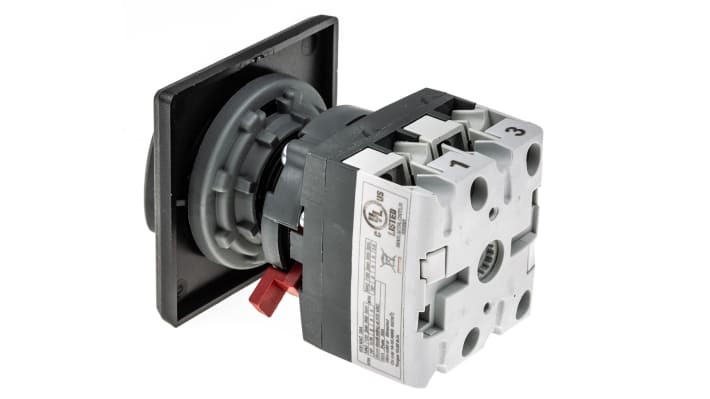 Interruttore cam DPST ABB OC25G02PNBN00NB2, 25A, 2 posizioni, dimensioni 51 x 51 x 95 mm, montaggio orizzontale o verticale.