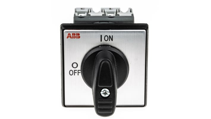 Interruttore cam DPST ABB OC25G02PNBN00NB2, 25A, 2 posizioni, dimensioni 51 x 51 x 95 mm, montaggio orizzontale o verticale.