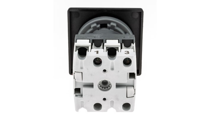 Interruttore cam DPST ABB OC25G02PNBN00NB2, 25A, 2 posizioni, dimensioni 51 x 51 x 95 mm, montaggio orizzontale o verticale.