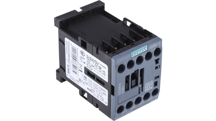 Contattore Siemens 3RT2317-1BB40, 4 poli, 12 A, bobina 24 V c.c., dimensioni 45x57.5x73 mm, grado di protezione IP20.