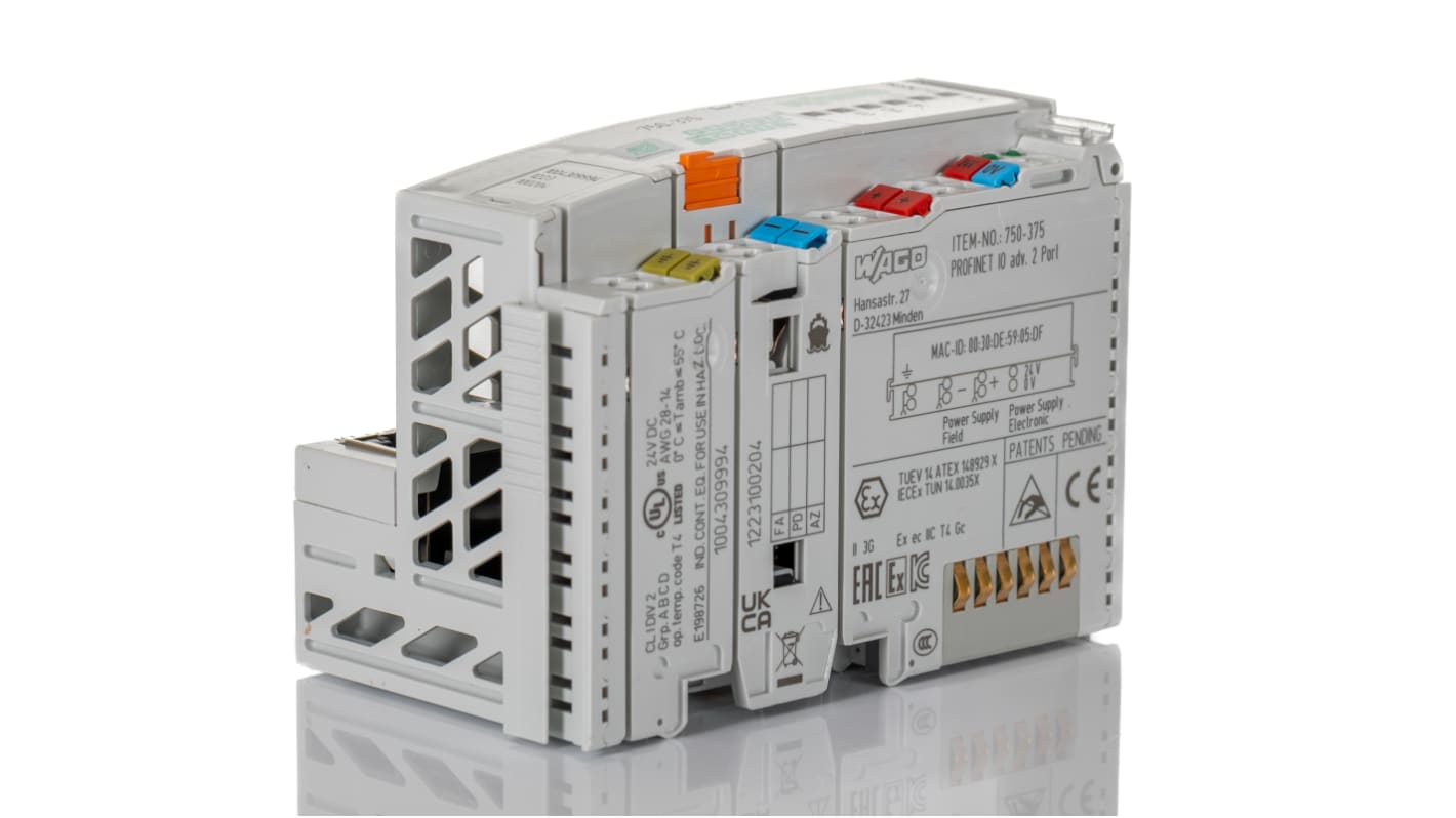 Wago 750-375, accoppiatore Fieldbus per WAGO-I/O-SYSTEM 750, montaggio su guida DIN, dimensioni 61,5 x 100 x 71,9 mm.