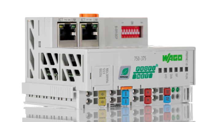 Wago 750-375, accoppiatore Fieldbus per WAGO-I/O-SYSTEM 750, montaggio su guida DIN, dimensioni 61,5 x 100 x 71,9 mm.