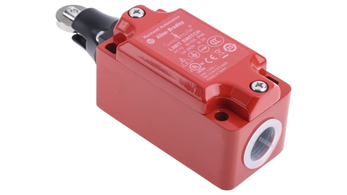 Allen Bradley Guardmaster 440P-MRPS11B, interruttore di fine corsa di sicurezza con tasto a rotella, protezione IP66, dimensioni 118mm x 43mm x 40mm.
