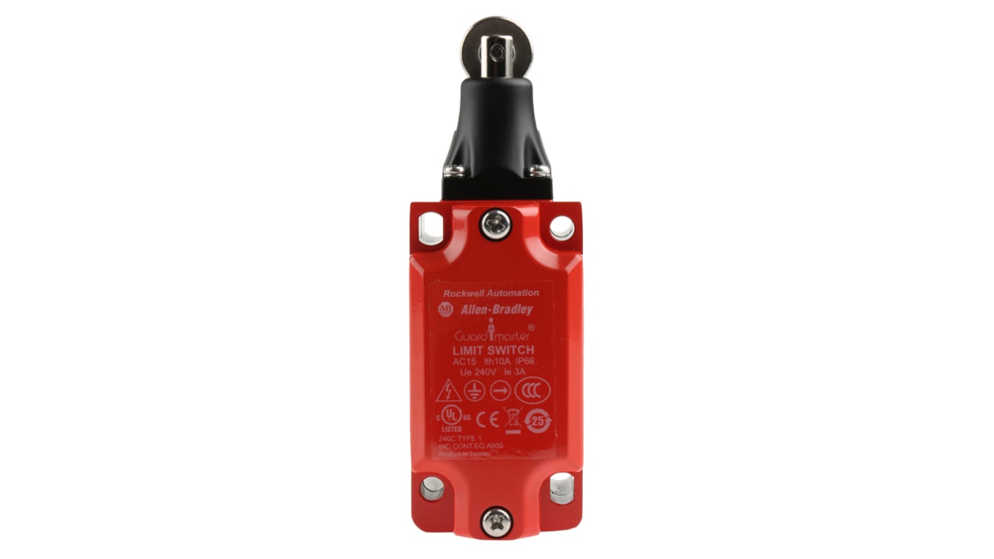 Interruttore di interblocco Allen Bradley Guardmaster 440P-MRPB22B, tasto a rotella, IP66, 2NA/2NC, montaggio orizzontale.
