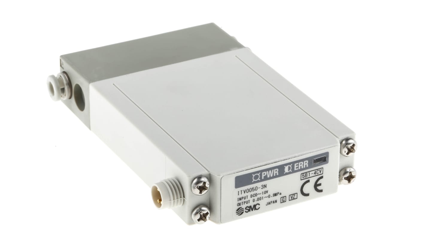 Regolatore pneumatico SMC ITV0050-3N, compatto, portata 6L/min, operante tra 0°C e +50°C, attivazione valvola a solenoide.