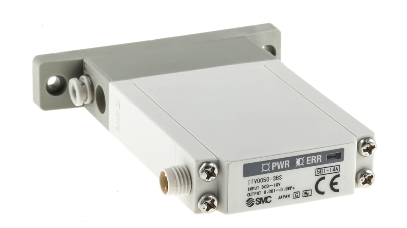 Regolatore pneumatico SMC ITV0050-3BS, portata 6L/min, operante tra 0°C e 50°C, attivazione elettropneumatica.