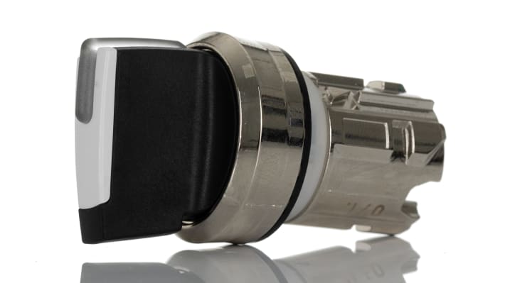 Selettore a 2 posizioni Siemens 3SU1150-2BF60-1BA0, corrente 10 A, angolo 90°, grado di protezione IP20, dimensioni 40x30,9 mm.