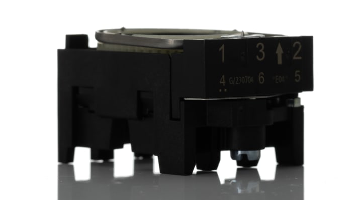 Selettore a 2 posizioni Siemens 3SU1150-2BF60-1BA0, corrente 10 A, angolo 90°, grado di protezione IP20, dimensioni 40x30,9 mm.
