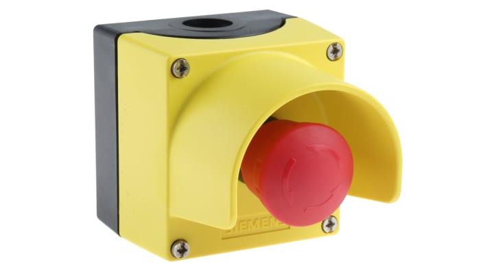 Pulsante di arresto di emergenza Siemens, montaggio superficiale, rosso, IP67/IP69K, dimensioni 85 x 85 mm, attuazione a pulsante.